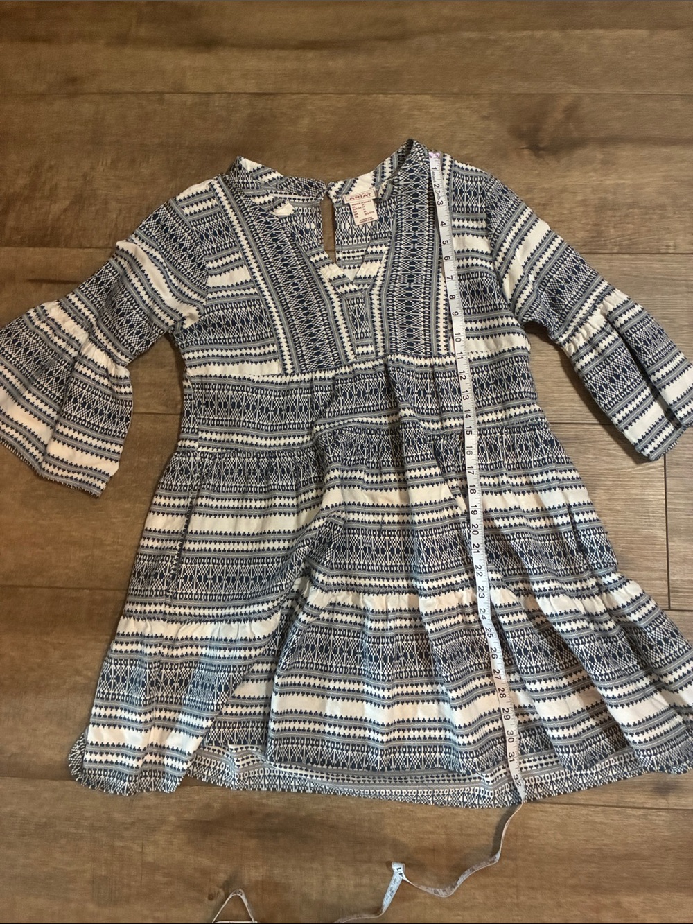 Women's Blue & White Patterned Tiered Dress